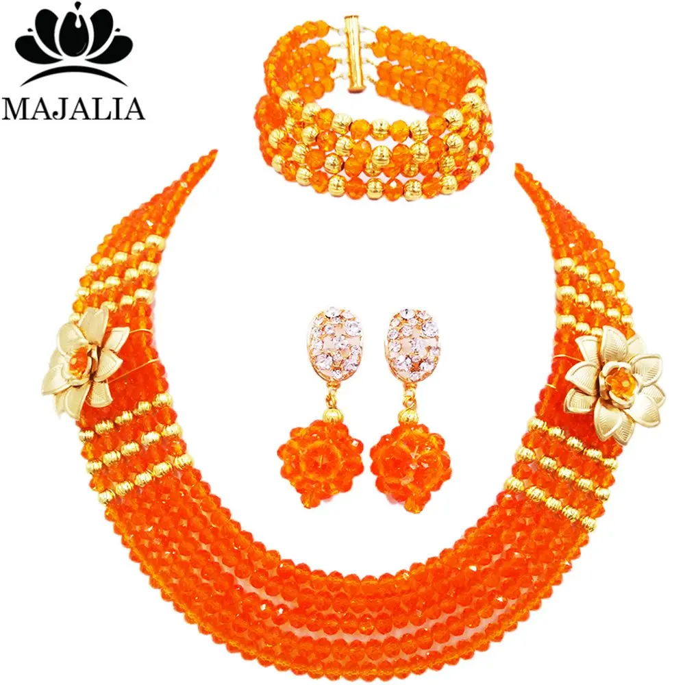 

Classic Orange Crystal Necklace Jewelry African Wedding Nigerian Bride Ladies Wedding Dress Accessories Jewelry Set SJ-49