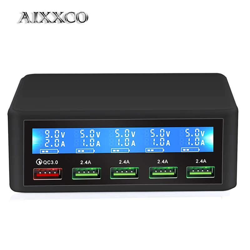 AIXXCO USB быстрое зарядное устройство 40 Вт 5 со светодиодным дисплеем и возможностью быстрой зарядки 3,0 быстрое зарядное устройство настольная зарядная станция для iPhone X, 8, 7, 6, iPad