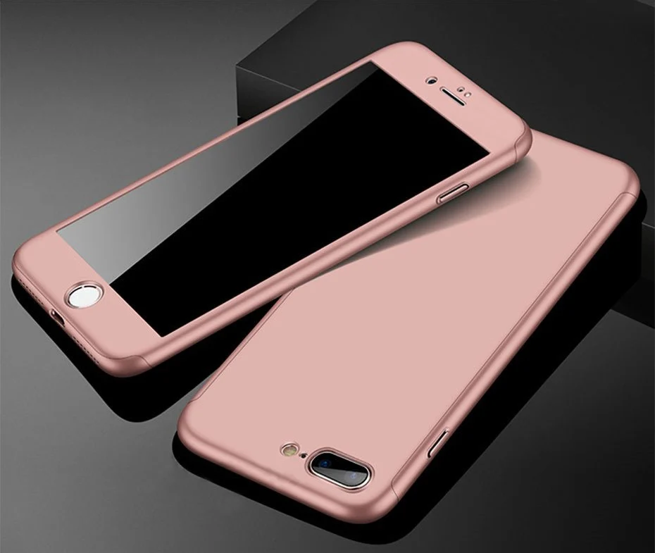 360 полный защитный чехол для телефона с закаленным стеклом для iPhone XR Xs Max X, чехол для iPhone 8 7 Plus 6 6s Plus, чехол 5 5S SE - Цвет: Rose gold
