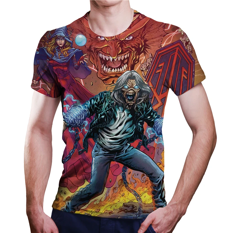 

2021 summer new men's and women's fashion heavy metal rock logo pattern 3dt shirt men's large size short-sleeved T-shirt top