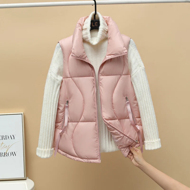 Женский короткий жилет зимний теплый винтажный пуховик из хлопка утепленная