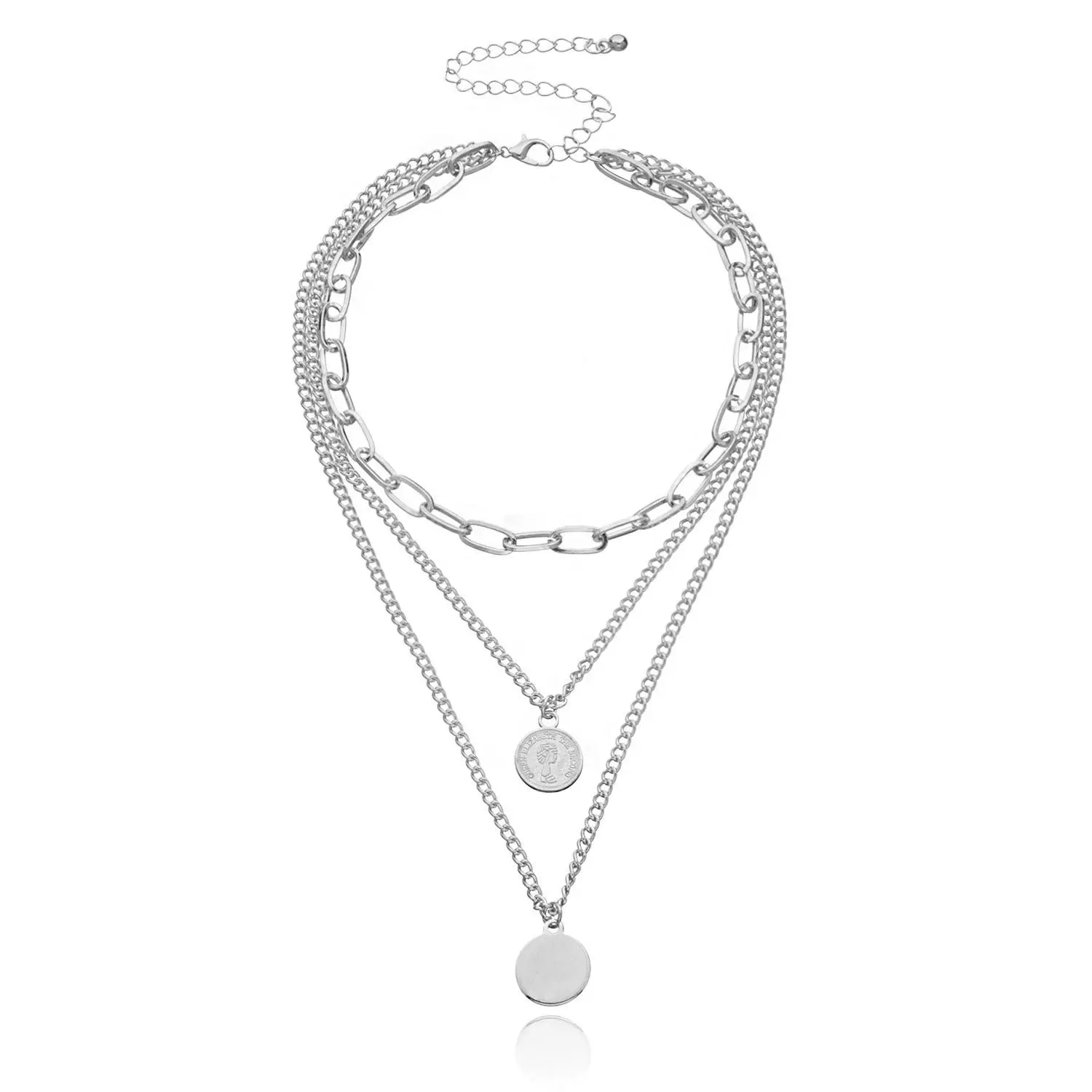 

12Pcs/lot Round Coin Pendant Necklace for Women Multi-layer Chain Necklace Wholesale