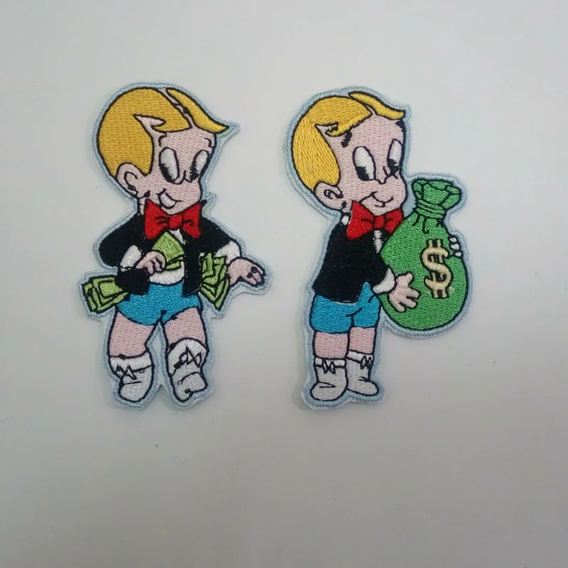 

20pcs/lot Luxury Anime Cartoon Purse Boy Money Embroidery Patch for Bag Clothing Decoration Iron Heat Transfer Appliques