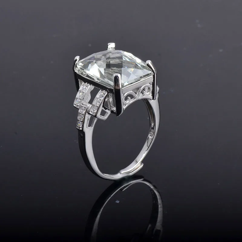 CSJ натуральный зеленый аметист кварц Регулируемые модные кольца 925 пробы серебро