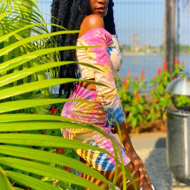 

WEPBEL Women Outfits Ladies Summer Tie Dye Print Crop Top + High Waist Skirt Clothing Suit Set Two Piece Set Female Tracksuit