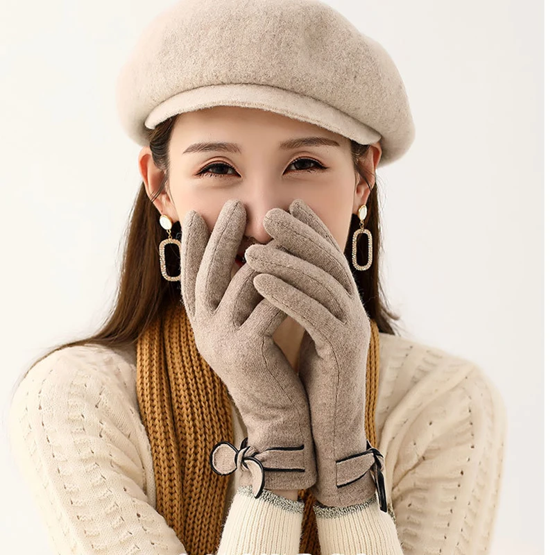 

Autumn Winter Cycling Gloves Full Finger Ladies Elegant Warm Cashmere Gloves Windproof Outdoor Riding Touch Screen Gloves Women