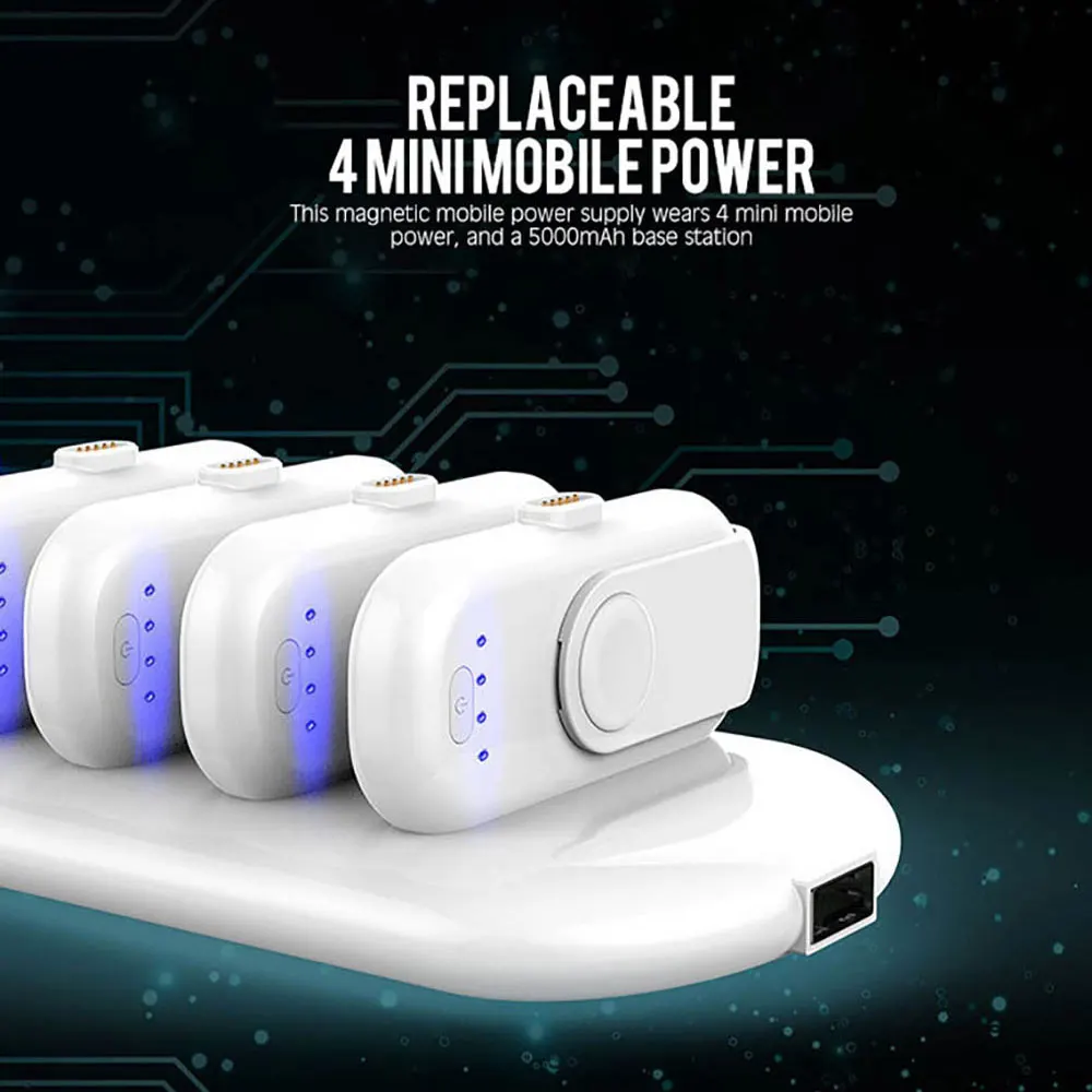 Портативный магнитный внешний аккумулятор для iPhone Micro USB Type C мини магнитное