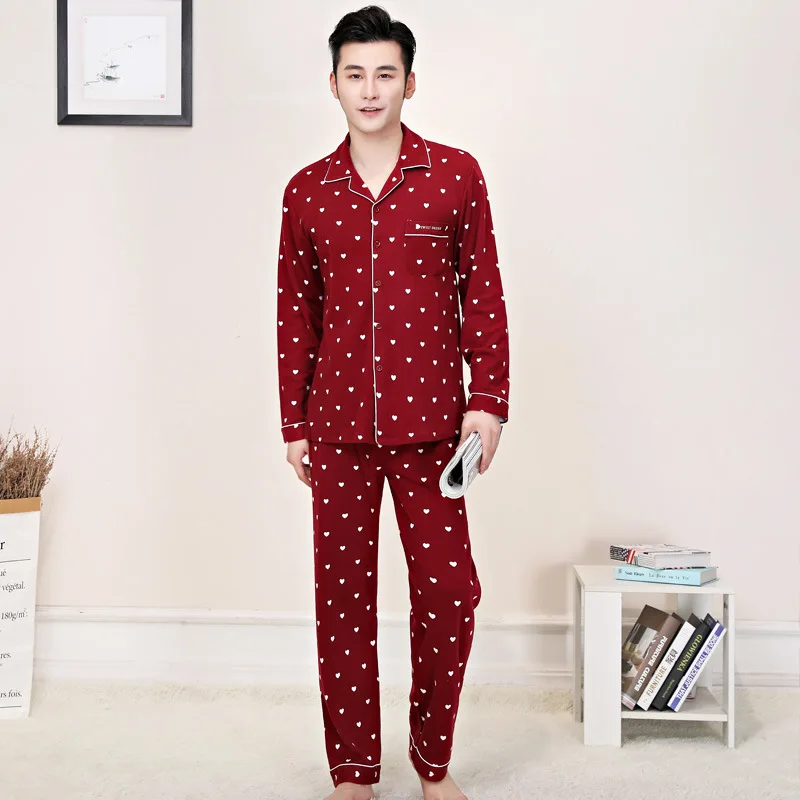 

New Arrival Fashion Men Cotton Spring Autumn Young Large Elastic Waist Men Pajamas Set Comfortable Plus Size M L XL XXL 3XL 4XL
