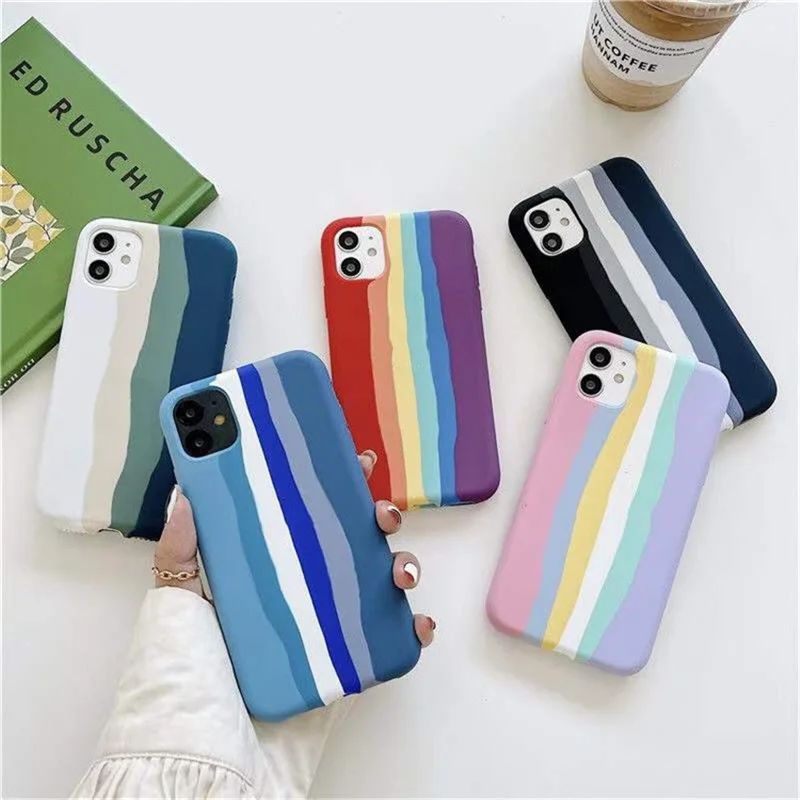 

Rainbow Cartoon Shockproof Silicone Phone Case For iPhone 11 X Xr Xs Case 12 11 Pro Max 8 7 6 Plus SE Liquid Silicone Back Cover