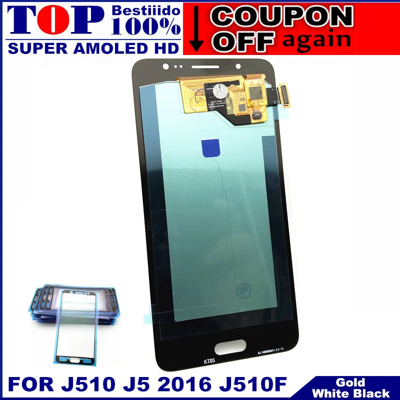 С яркой регулировкой ЖК дисплей s для Samsung Galaxy J5 2016 j510 J510F J510FN AMOLED сенсорный