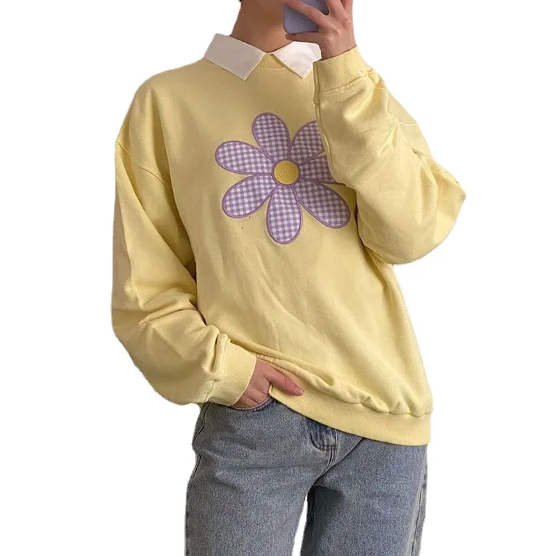 

2021 Summer Temperament Women's Flower Embroidery Loose and Thin Round Collar Casual Sweater