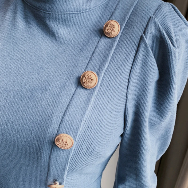 

Autumn Single Row Buttons Dress Women Retro Split Long Sleeve Dress Ladies Outfit Casual Dresses