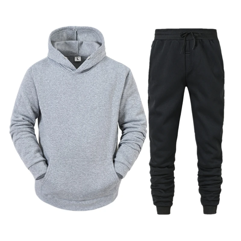 

Fleece sportswear men's two-piece hooded oversized sweatshirt pants solid color hooded suits autumn and winter casual wear