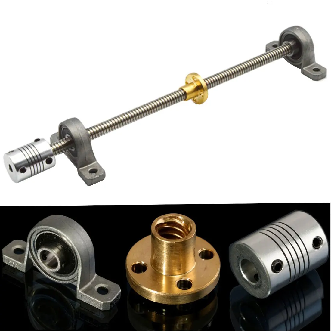 Новый комплект свинцовых винтов T8 600 мм из нержавеющей стали с установленным