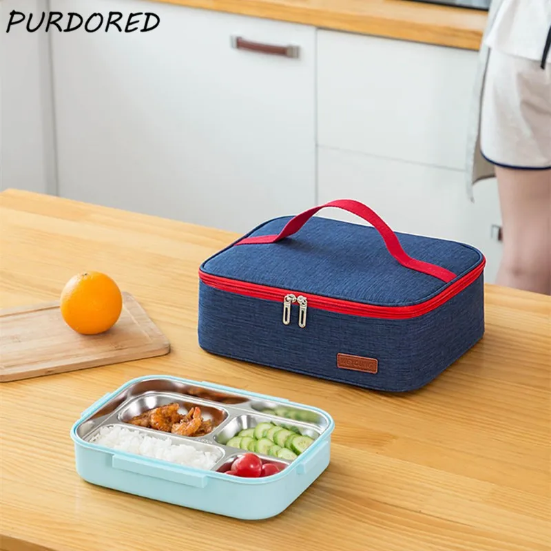 

PURDORED 1 Pc Portable Large Lunch Bag Fresh Cooler Bags Waterproof Zipper Thermal Oxford Lunch Bags Lunch Tote Food Bags