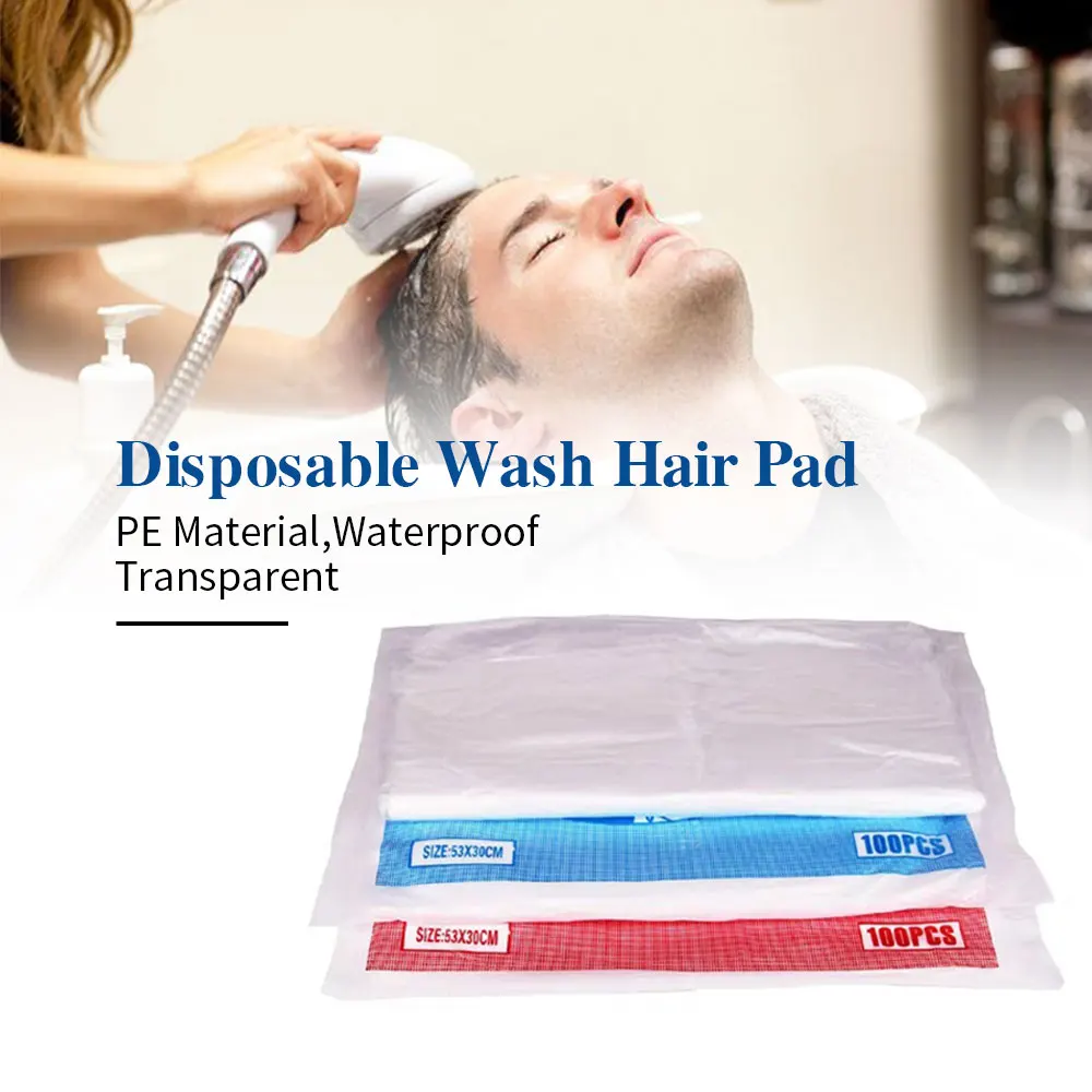 

100 Pcs Disposable Shampoo Pad Barber Shop Washing Hair Pad PE Waterproof Dyeing Hair Cleaning Shawl Disposable Hair Washing Pad
