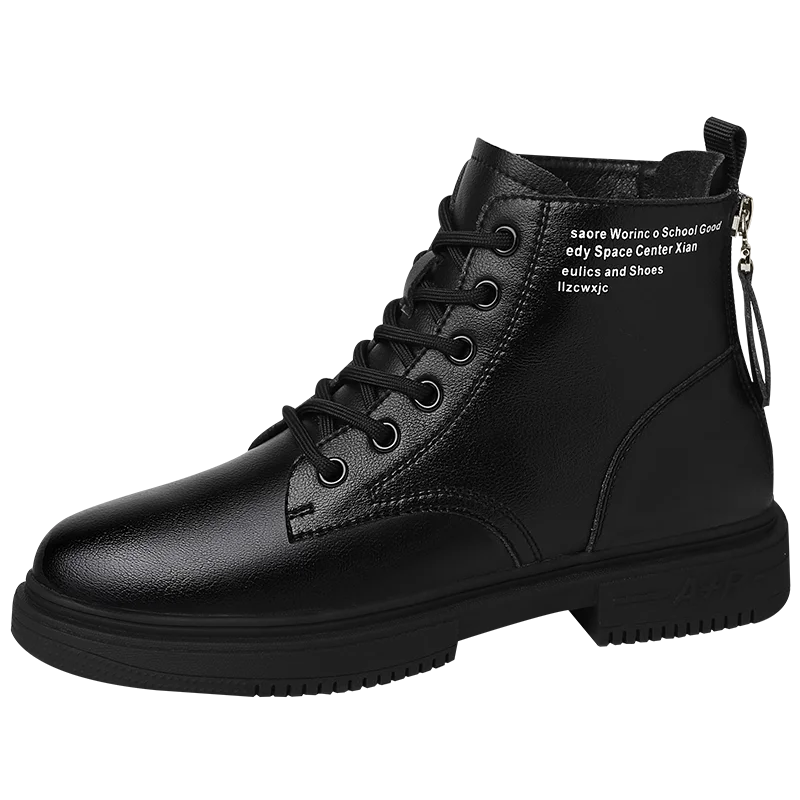 

Round toe square heel high-top shoes with solid color casual shoes waterproof platform women shoes