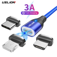 uslion 540 rotation led magnetic cable micro usb type c 3a fast charging for iphone 11 12 pro max xiaomi samsung huawei