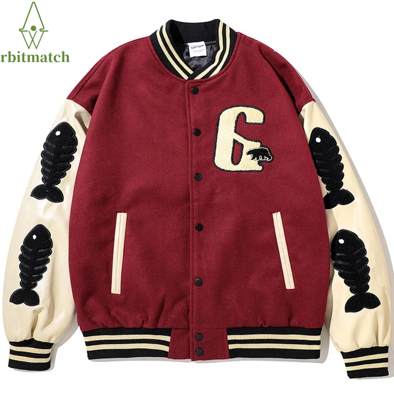

Winter Man Jacket Hip Hop Thicken Furry Bone Patchwork Color Block Bomber Jackets Women Varsity Jackets Harajuku Baseball Coat