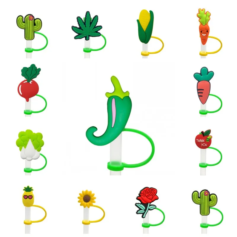 

1PCS PVC straw toppers cute Corn carrot eggplant straw tip protector Reusable Airtight Dust Cap Splash Proof Drinking Straw cap