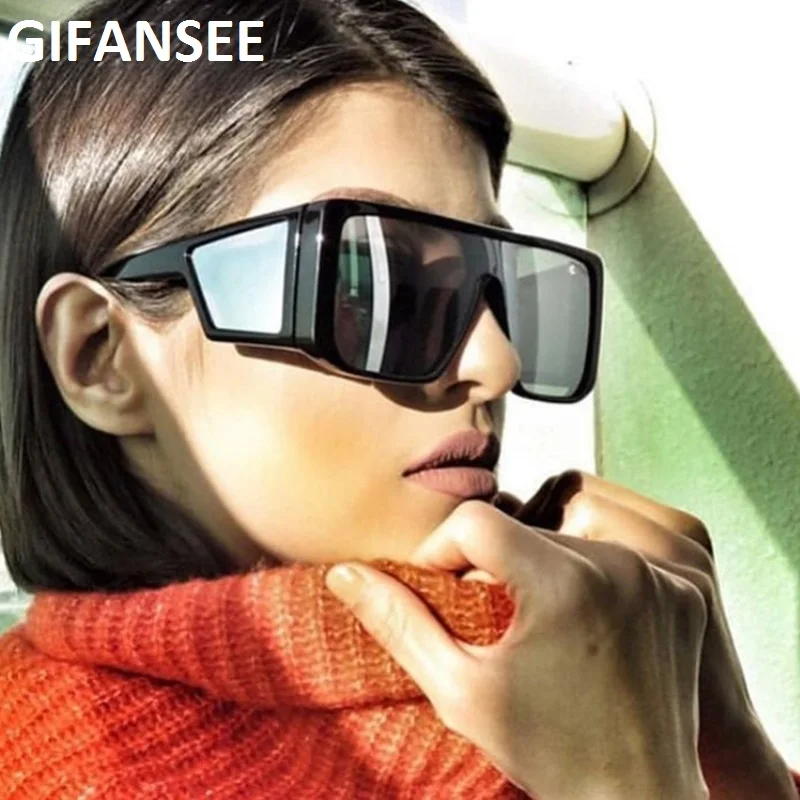 

GIFANSEE women oversized square sunglasses men one piec flat top vintage brand designer gradient uv400 mirror luxury