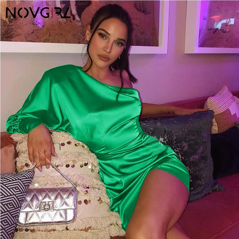 Novgirl сексуальное сатиновое платье с открытыми плечами для женщин осень 2019