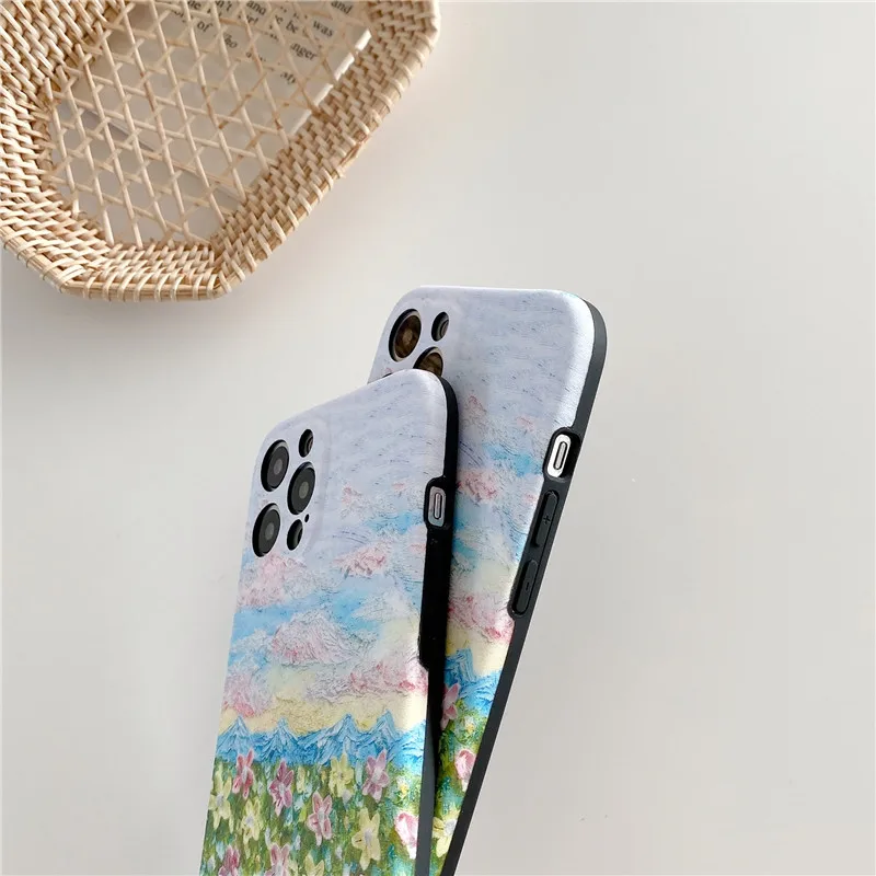

Oil Painting Sea of flower Phone Case For iPhone 12 11 Pro Max Xr Xs Max X 7 Puls 8 Puls Matte Soft IMD Silicone Back Cover