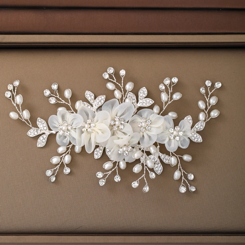 

Wedding white Flower Hairpins Headdress Hair Combs for Bride Rhinestones Women Hairpins Bridal Tiaras Hair Combs Jewellery