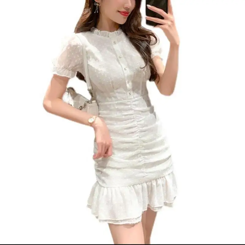 

Женское платье размера плюс, модные с воротником в стиле «Питер Пэн» платье трапециевидной формы длиной выше колена, мини декорированная ск...