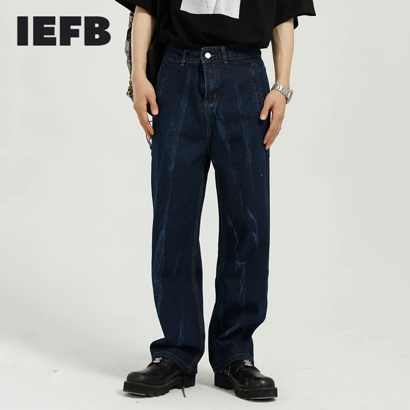 

Новинка 2021, Мужские штаны IEFB, персонализированные зауженные свободные джинсовые брюки для мужчин, винтажные трендовые прямые джинсовые брю...