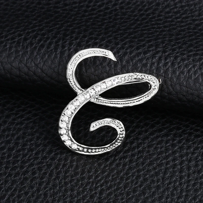 

Letter Cute Brooch For Women Men Rhinestones Silver Color Metal Pins Suit Shirt Collar Jewelry Accessories Christmas Gift