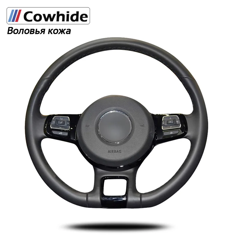 

Handsewing Black Genuine Leather Steering Wheel Covers For volkswagen vw beetle 2012-2016 acima de 2013-2016