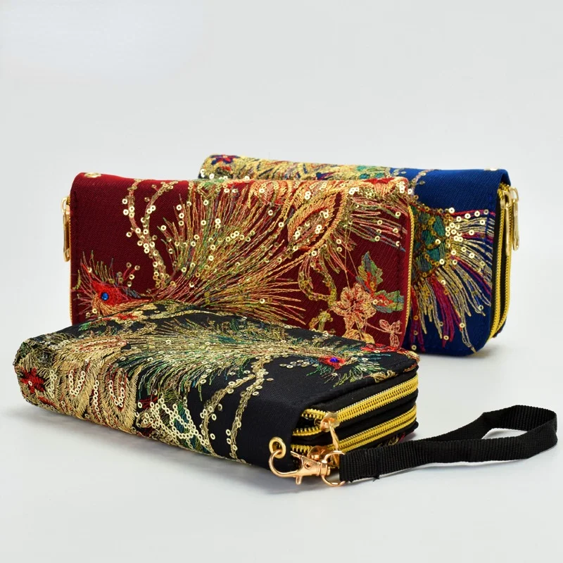 

Women's Embroidery Peacock Wallet Party Bridal Wedding Clutch Purses