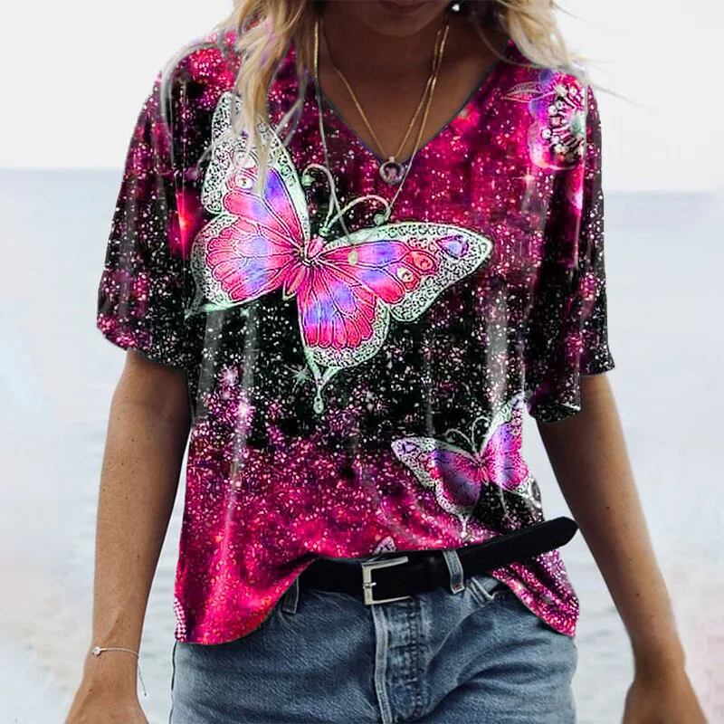 

Women Tees Female 2021 Big Large Strip Summer Befree Boho Sexy Casual Tops Femme Butterfly Ladies T Shirts Plus Sizes
