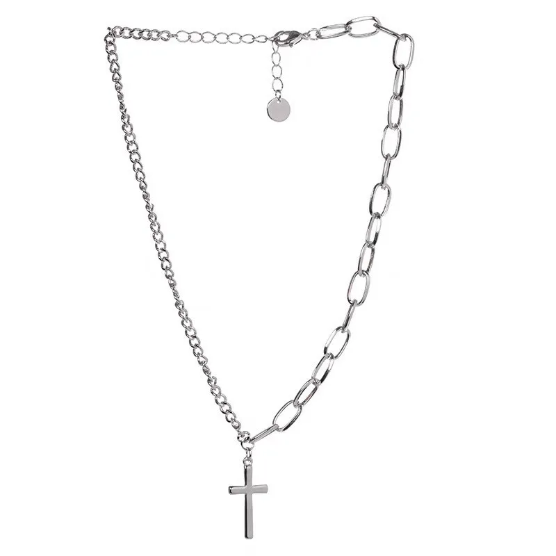 Многослойное металлическое ожерелье с подвеской крестом в стиле панк| |