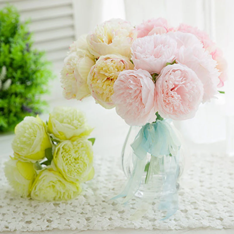 

Five Peony Bouquet Artificial Flowers Bouquet Fake Flower for Home Bride Wedding Decoration Marriage Decor Silk Flower