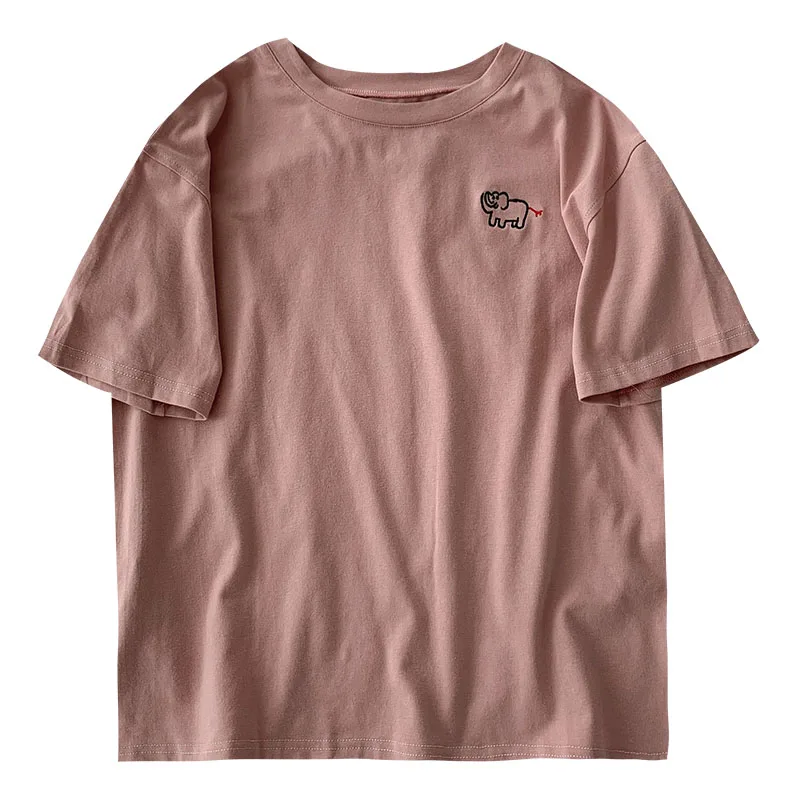 

Women's Short-Sleeved T-shirt 2021 New Korean Style Summer Simple Loose Figure Flattering Niche Embroidered Crew Neck Top