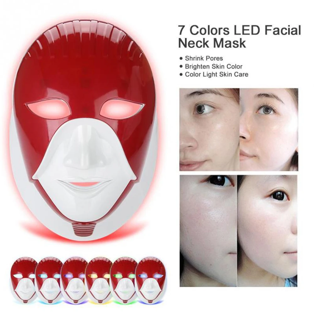 Facial Rejuvenation Beauty Device Rechargeable 7 Colors Led Mask Lifting Anti Acne Neck Wrinkle LED Photon Therapy | Красота и