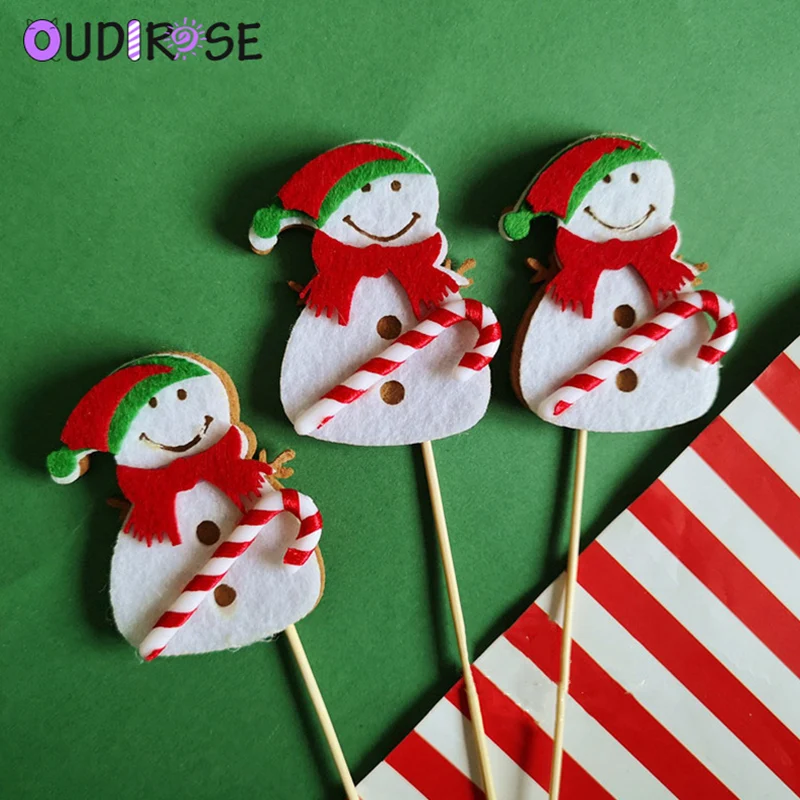 Милый фетр Санта Снеговик Рождественская елка мини Топпер для торта веселое