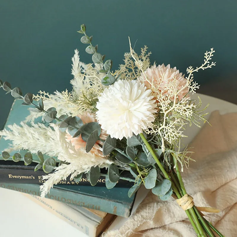 1 Bouquet White Artificial Flowers High Quality Silk Dandelion Plastic Eucalyptus Hybrid Wedding Home Decor Fake Flower | Дом и сад