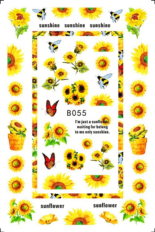 12pcs/Set 3D Sunflower Nail Art Sticker Sliders Manicure Designs Self Adhesive Nail Sticker Decoration Beautiful Tips Decals AS-
