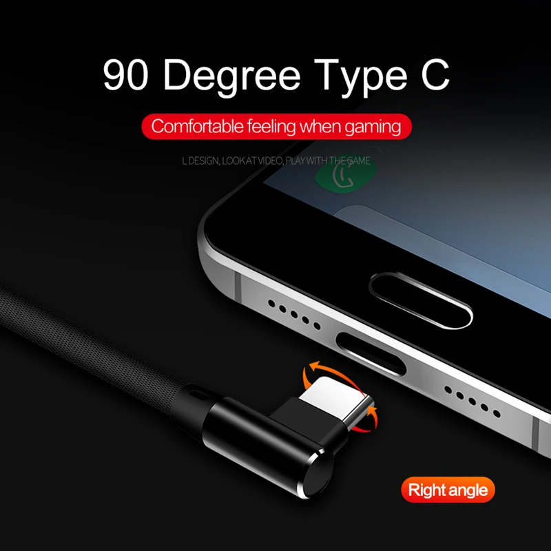 1 м 2 м 3M usb type C 90 градусов USB C кабель для samsung Galaxy huawei Honor XiaoMi RedMi USB C кабель передачи данных для быстрой зарядки 3,0 3,1