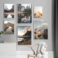 modern forest lake scenery canvas painting wall art nordic posters and prints wall pictures for living room decoration frameless