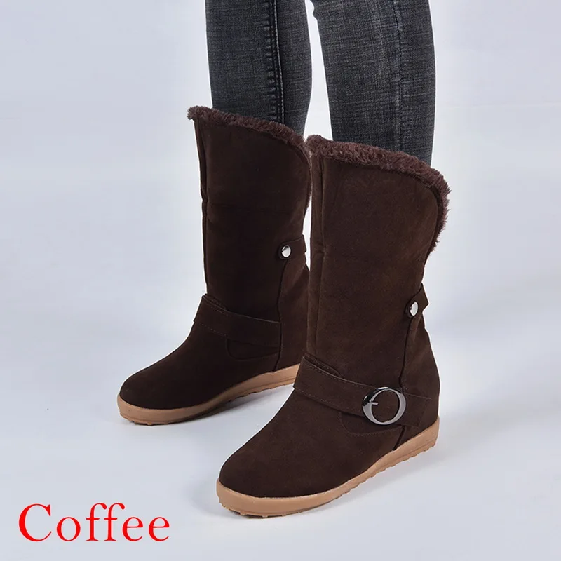 B coffee LOOZYKIT/милые женские замшевые зимние сапоги; Теплая обувь с хлопковой подкладкой; обувь на среднем каблуке; Плюшевые сапоги; женская обувь; большие размеры 35-43 - Цвет: B coffee
