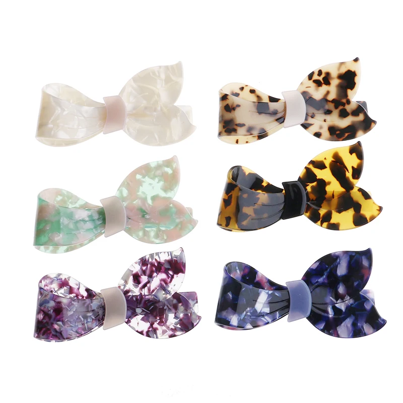 

Acetic acid bow spring ponytail clip six color single bow girl side clip headdress Korean hair ornament