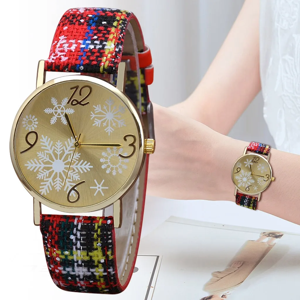 Christmas Women's Watch Simple Leather Snowflake Quartz Analog Vogue Wrist Watches Bracelet relogo feminino 11.20 | Наручные часы