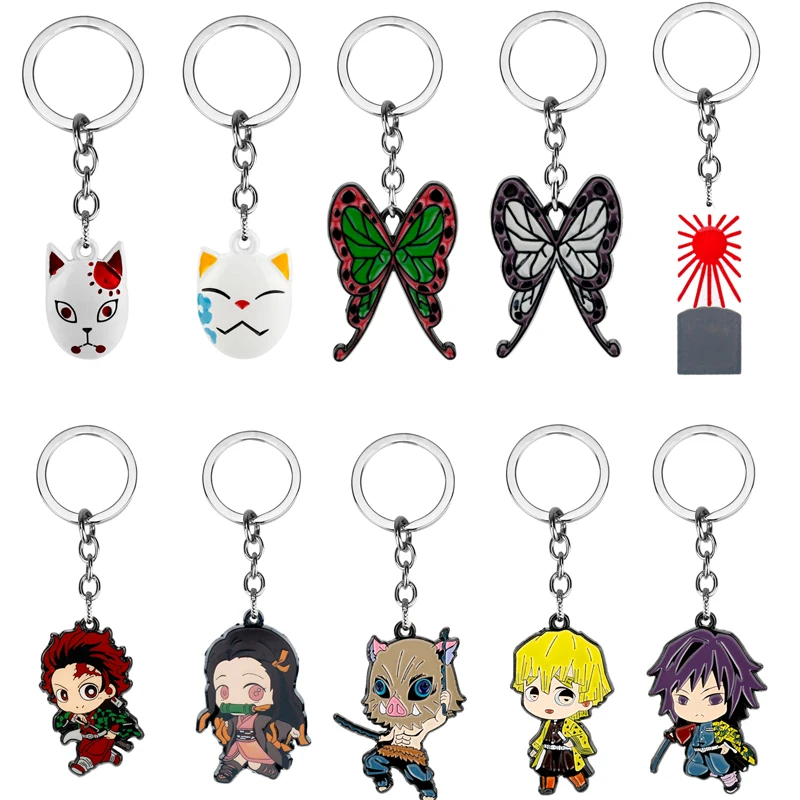 

Anime Trinket Keychain Demon Slayer Keyrings Kamado Tanjirou Kochou Shinobu Butterfly Fox Mask Pendant Keyholder Llaveros