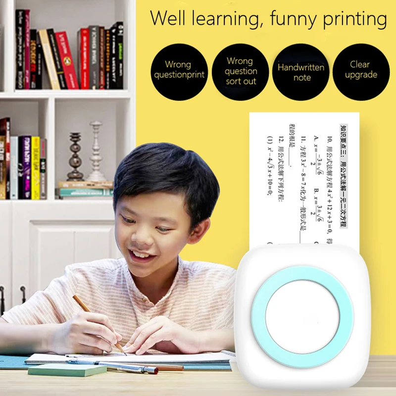 

Thermal Portable Bluetooth 200DPI mini wireless photo printer fit for 56*D30mm Thermal paper Home/Work/Office Android/IOS blue