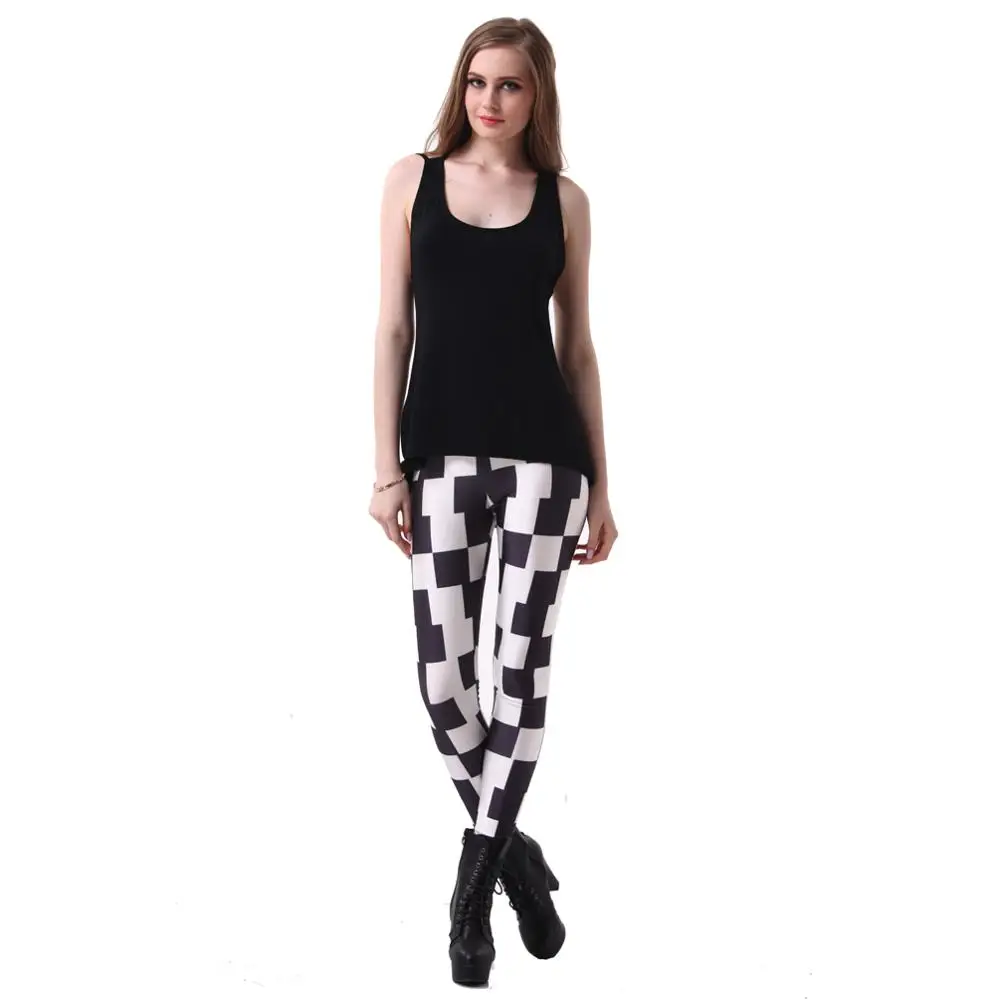 

Женские леггинсы с высокой талией, черные или белые леггинсы в клетку с принтом, облегающие брюки для фитнеса, сексуальная одежда для спортз...