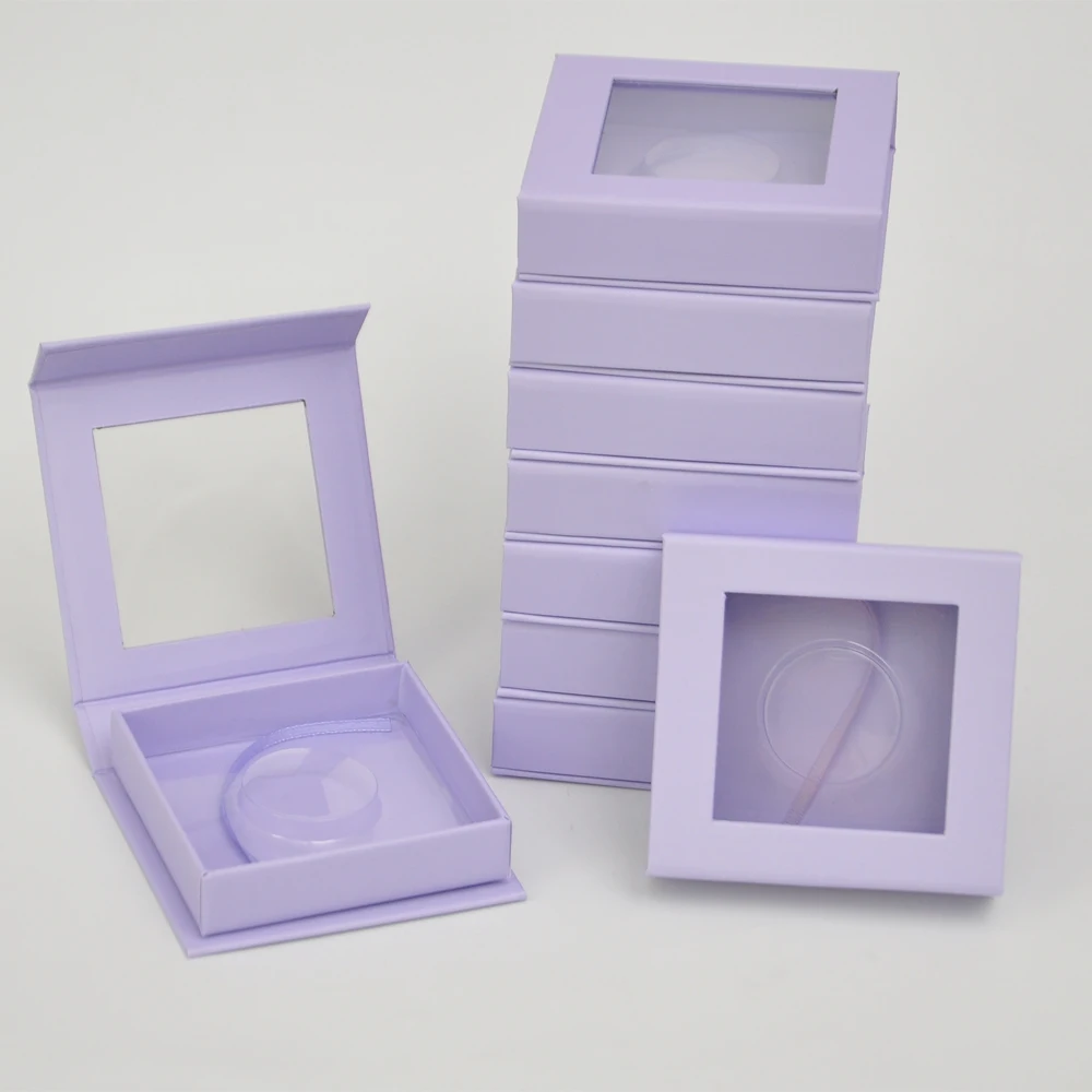 

50/pack Wholesale Lash Boxes Packaging Eyelash Box Package Custom Square Magnetic Purple Faux Cils Makeup Storage Case Vendors